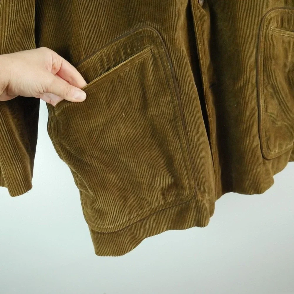 Vintage Cortefiel Corduroy Shooting Jacket Brown Suede Patch Hunting Coat 42